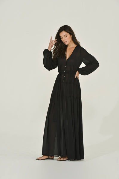 black-button-up-maxi-wrap-dress-sustainable-womens-clothing-Intention-Fashion