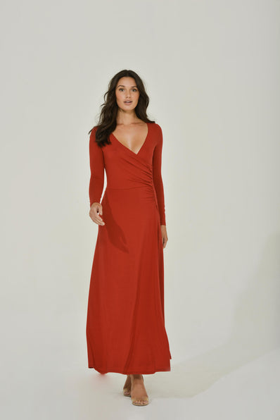 red-maxi-wrap-dress-sustainable-womens-clothing-Intention-Fashion
