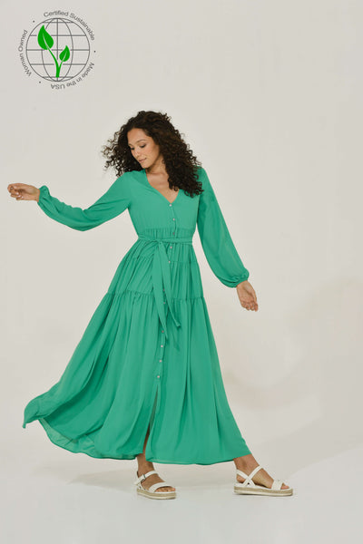 Maxi Dress Button Front | Green | Long Sleeve | Sustainable Clothing | Intention Maxi Dress Button Front | Green | Long Sleeve | Sustainable Clothing | Intention