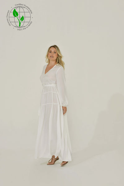 plain white chiffon dress Wedding Plain White Maxi Dress With Sleeves Chiffon Simple Maxi Wedding Dress With Flutter Sleeves EN5713