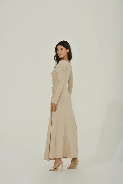 Wrap Dress Plunge Neck | Beige | Sustainable Women's Clothing
