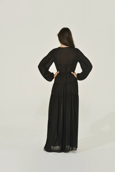 black-button-up-maxi-wrap-dress-sustainable-womens-clothing-Intention-Fashion