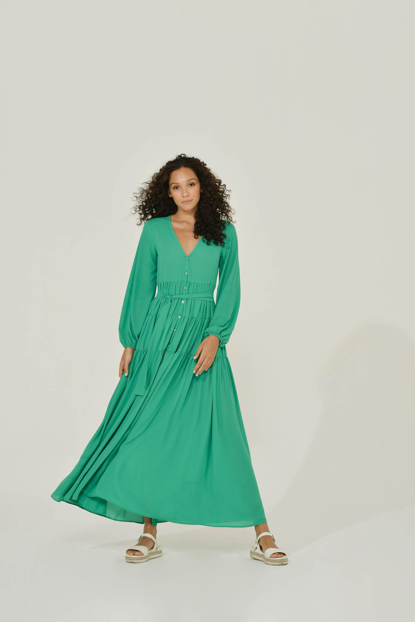 Maxi Dress Button Front | Green | Long Sleeve | Sustainable Clothing | Intention Maxi Dress Button Front | Green | Long Sleeve | Sustainable Clothing | Intention