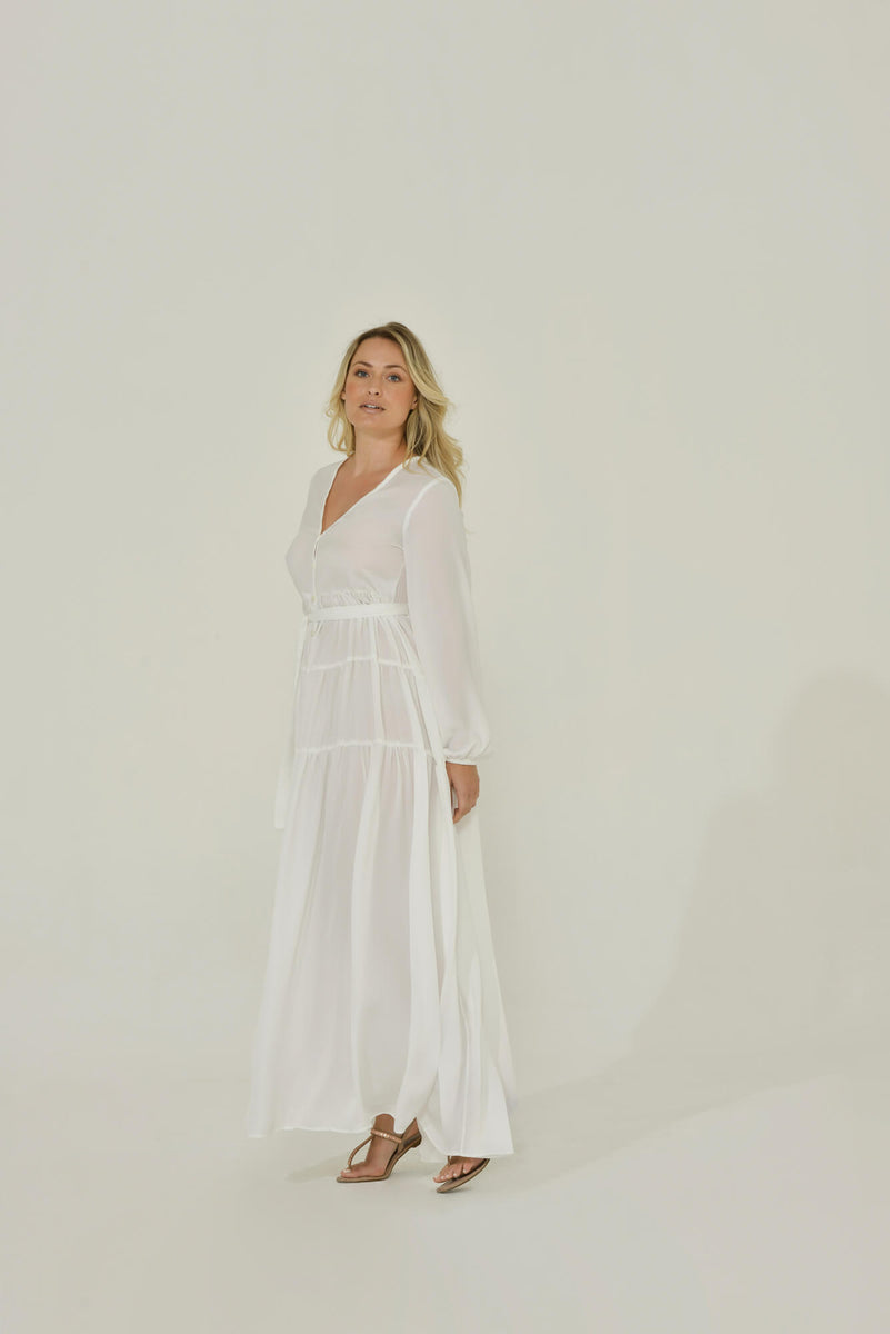 Long Sleeve Maxi Dress | White | Sustainable Clothing | Intention