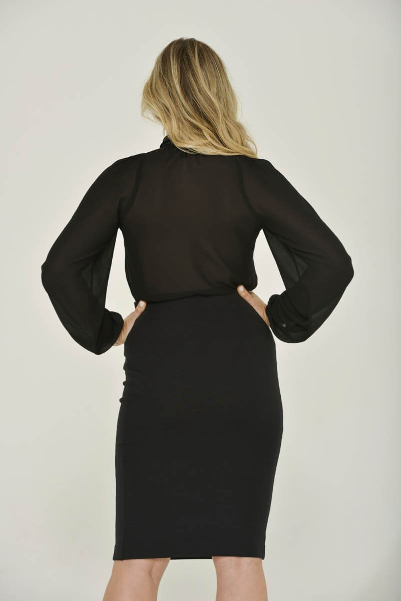 Black Long Sleeve Mandarin Blouse w/ Removable Bow Black Long Sleeve Mandarin Blouse w/ Removable Bow