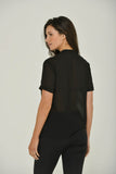 sustainable-womens-clothing-split-neck-short-sleeve-blouse-black-Intention-Fashion
