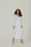 White Long Sleeve Maxi Dress w/ High Slit