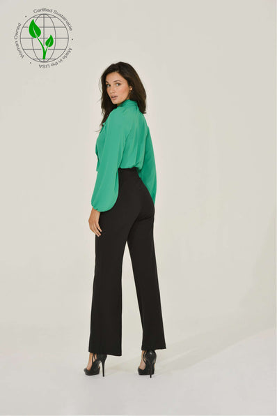 Split Neck Blouse, Short Sleeve, Green, Sustainable Women's Clothing