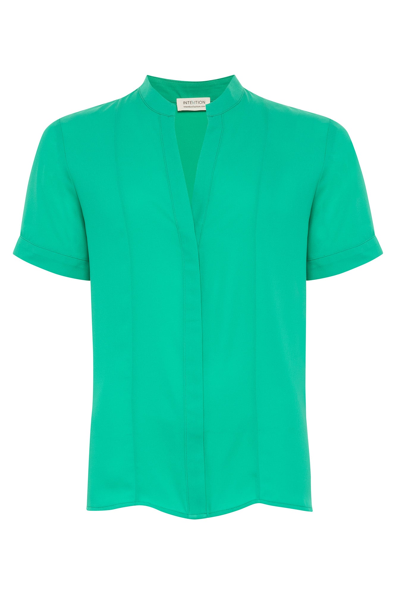 Emerald Green Split-Neck Short Sleeve Top