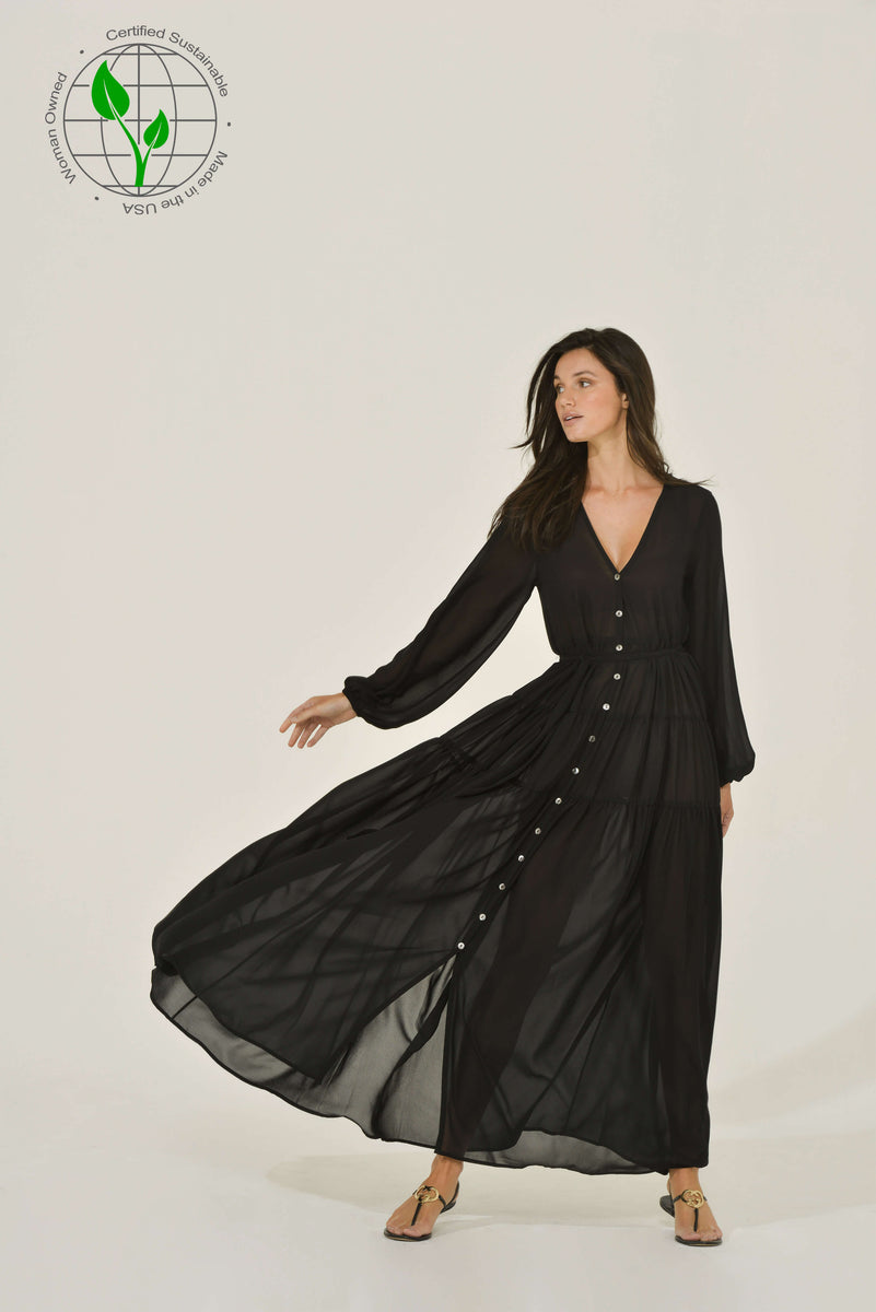 Button Up Maxi Dress | Black | Long Sleeve | Sustainable Clothing | Intention Button Up Maxi Dress | Black | Long Sleeve | Sustainable Clothing | Intention
