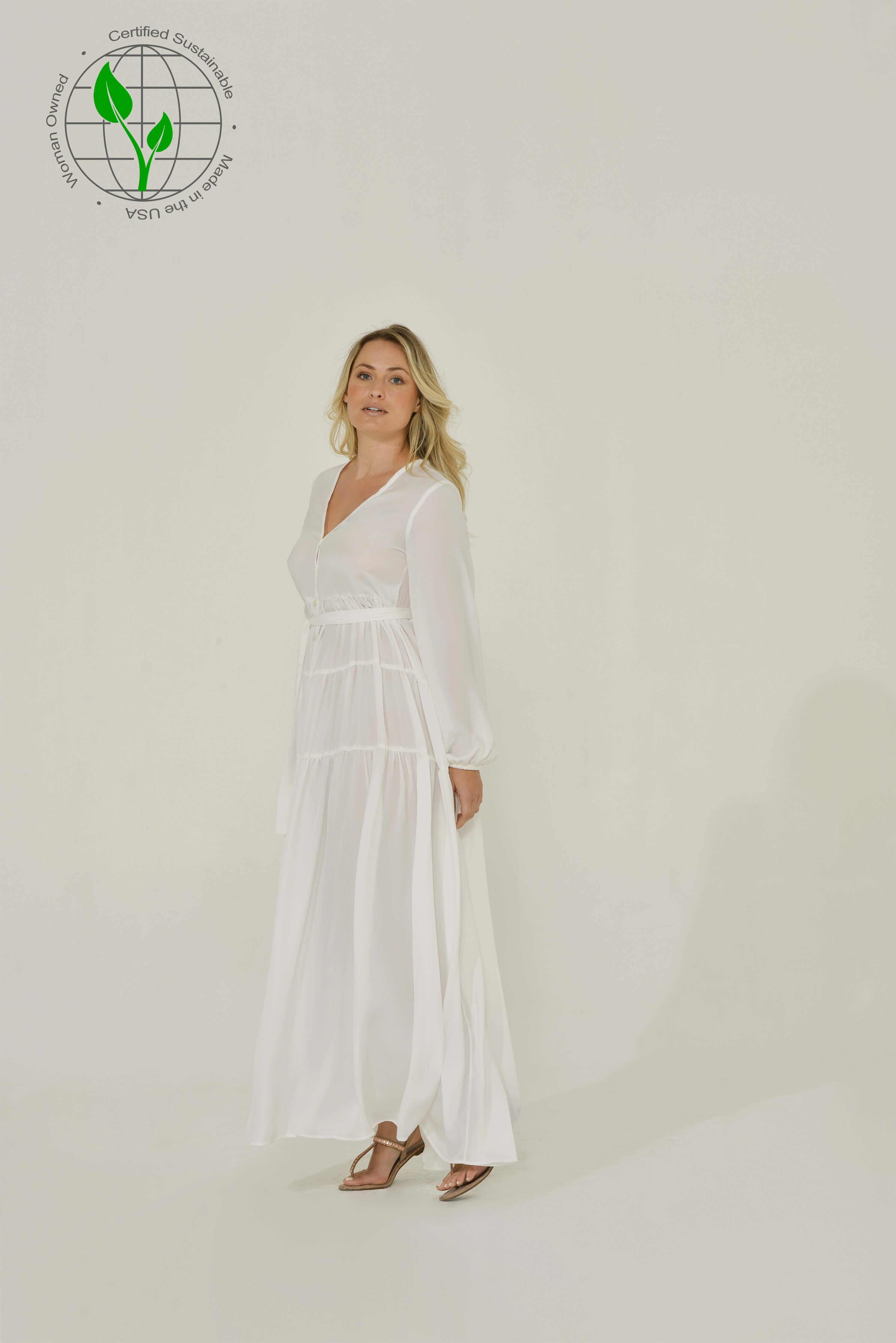 Long Sleeve Maxi Dress | White | Sustainable Clothing | Intention Long Sleeve Maxi Dress | White | Sustainable Clothing | Intention