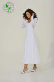 White Long Sleeve Maxi Dress w/ High Slit